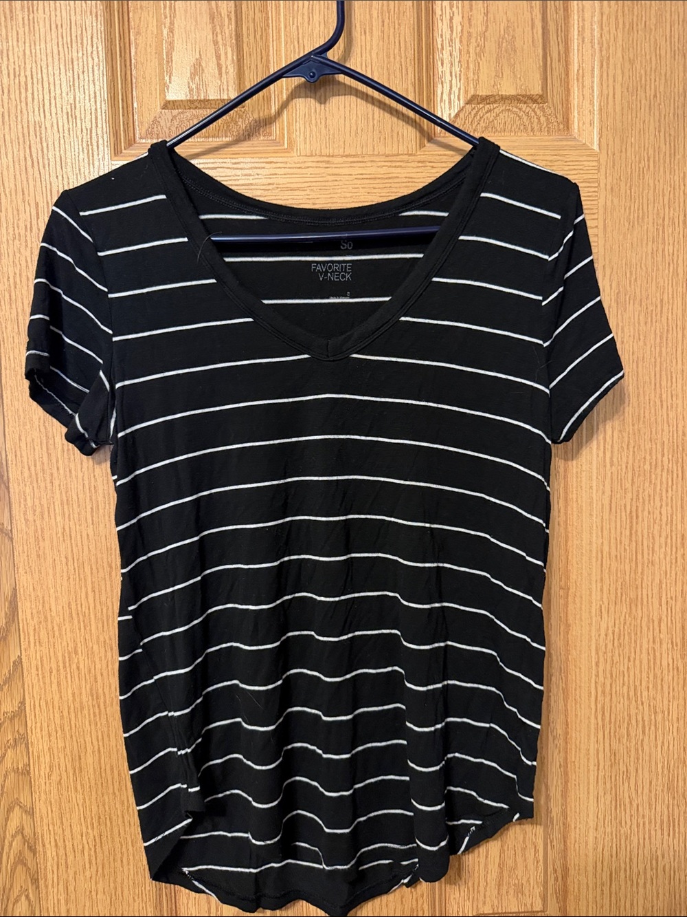 SO Black and White Striped V-Neck Tee